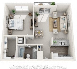 Floor plan for 1 bed, 1 bath, 770 sqft